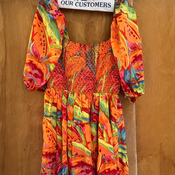 Vibrant Multicolor Puff Sleeve Dress - Picture 4 of 4